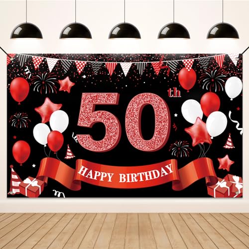 Koliphy 50. Geburtstagsdeko, 50. Happy Birthday Banner für Mann Frau, Schwarz Rot Stoff 50 Geburtstagsbanner Hintergrund Party Dekoration Drinnen und Draußen Koliphy 50. Geburtstagsdeko, 50. Happy Birthday Banner für Mann Frau, Schwarz Rot Stoff 50 Geburtstagsbanner Hintergrund Party Dekoration Drinnen und Draußen von Koliphy