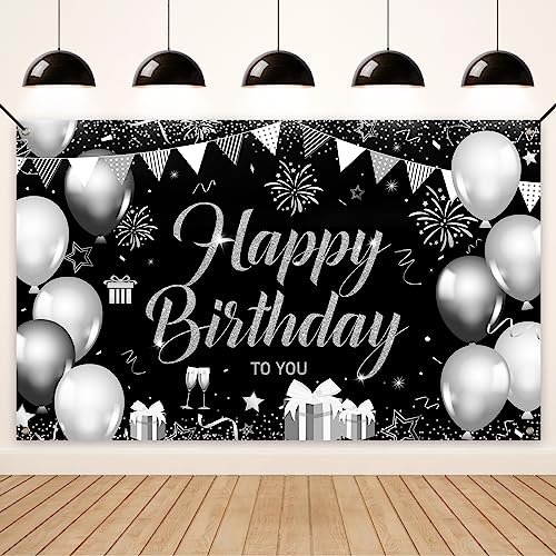 Koliphy Geburtstag Banner, Happy Birthday Banner Deko Geburtstagsdeko für Männer Frauen, Stoff Geburtstagsbanner Dekoration Drinnen und Draußen, Silber Schwarz Koliphy Geburtstag Banner, Happy Birthday Banner Deko Geburtstagsdeko für Männer Frauen, Stoff Geburtstagsbanner Dekoration Drinnen und Draußen, Silber Schwarz von Koliphy