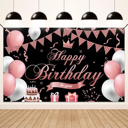 Koliphy Geburtstag Banner, Happy Birthday Banner Deko für Männer Frauen, Stoff Geburtstagsbanner Dekoration Drinnen und Draußen, Schwarze Rose Koliphy Geburtstag Banner, Happy Birthday Banner Deko für Männer Frauen, Stoff Geburtstagsbanner Dekoration Drinnen und Draußen, Schwarze Rose von Koliphy