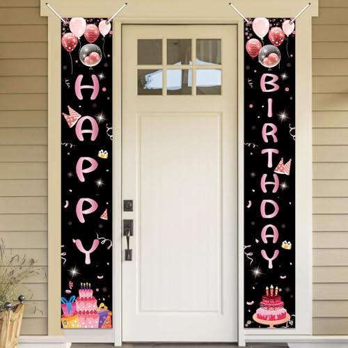 Koliphy Geburtstag Deko, Happy Birthday Banner, Geburtstag Tür Banner für Männer Frauen, Verdicken Stoff Geburtstagsbanner Dekoration für Drinnen Draußen, 180x30cm, Schwarz Rosa Koliphy Geburtstag Deko, Happy Birthday Banner, Geburtstag Tür Banner für Männer Frauen, Verdicken Stoff Geburtstagsbanner Dekoration für Drinnen Draußen, 180x30cm, Schwarz Rosa von Koliphy