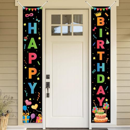 Koliphy Geburtstag Deko, Happy Birthday Banner, Geburtstag Tür Banner für Männer Frauen, Verdicken Stoff Geburtstagsbanner Dekoration für Drinnen Draußen, 70.8 x 11.8 Zoll, Schwarz Bunt von Koliphy