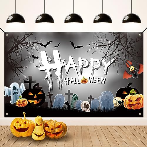 Koliphy Halloween Deko, Grau Halloween Banner Hintergrund Dekoration, Happy Halloween Banner für Halloween Party, Ideal für Zuhause, Garten, Drinnen und Draußen von Koliphy