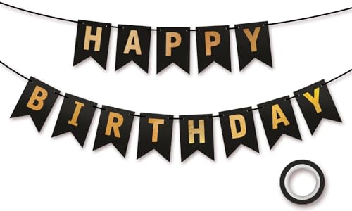 Koliphy Happy Birthday Girlande, Schwarz Gold Geburtstagsdeko, Geburtstag Banner Deko für Jungen, Mädchen, Männer und Frauen Koliphy Happy Birthday Girlande, Schwarz Gold Geburtstagsdeko, Geburtstag Banner Deko für Jungen, Mädchen, Männer und Frauen von Koliphy