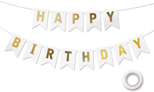 Koliphy Happy Birthday Girlande, Weiß Gold Geburtstagsdeko, Geburtstag Banner Deko für Jungen, Mädchen, Männer und Frauen Koliphy Happy Birthday Girlande, Weiß Gold Geburtstagsdeko, Geburtstag Banner Deko für Jungen, Mädchen, Männer und Frauen von Koliphy
