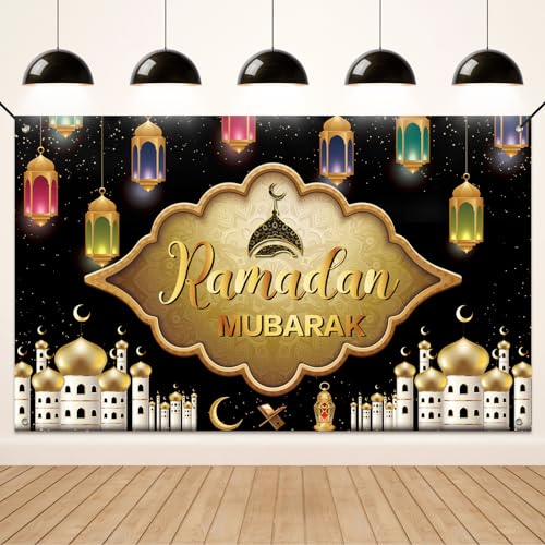Koliphy Ramadan Mubarak Banner Deko, Ramadan Mubarak Deko Banner Muslim Gebete Ramadan Indoor Outdoor Al-Fitr Party Hintergrund Dekoration, 180 x 110cm (Schwarz) von Koliphy