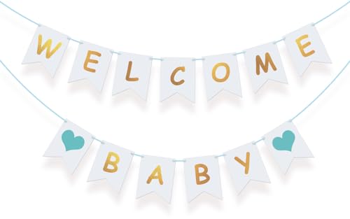 Koliphy Welcome Baby Deko, Blau Welcome Baby Girlande Deko Willkommen Baby Banner für Babyparty, Zuhause Empfang, Baby Shower, Kindergeburtstag Dekoration Junge von Koliphy