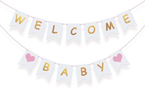 Koliphy Welcome Baby Girlande, Rosa Welcome Baby Deko Willkommen Baby Banner für Babyparty, Zuhause Empfang, Baby Shower, Kindergeburtstag Dekoration Mädchen von Koliphy