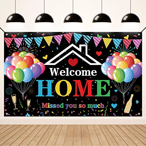 Koliphy Welcome Home Deko, Willkommen Zuhause Banner für Heimkehr, Familie Rückkehr Familienfeiern Party Dekoration, Schwarz Welcome Home Banner 70.8 x 43.3Zoll von Koliphy