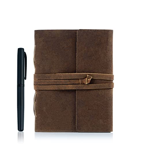Handgefertigtes Leder-Tagebuch/Schreib-Notizbuch, Tagebuch/gebunden, täglicher Notizblock für Männer & Frauen, liniertes Papier, mittelgroß, 20,3 x 15,2 cm von KomalC
