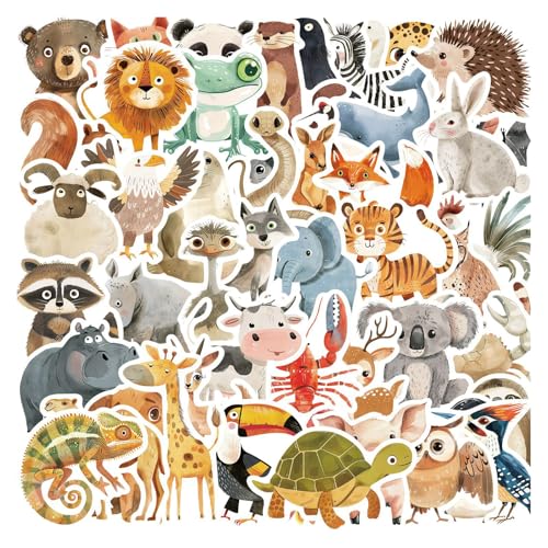 50 Stück Tier Sticker Set für Kinder,Tiere Aufkleber Wasserfeste Vinyl Stickers Aufkleber Kinder für DIY Dekoration Graffiti Decals für Auto Motorräder Laptop Fahrrad Skateboard Snowboard von Komergave
