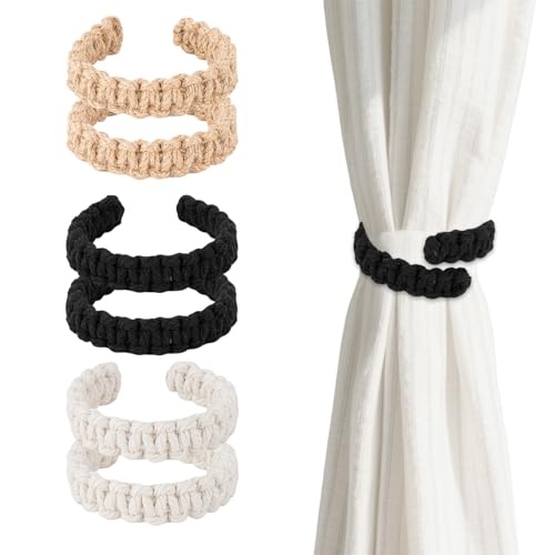6 Stück Boho Geflochtener Vorhang Raffhalter, Handgefertigte Gardinenhalter, Leichte Geflochtene Vorhanghalter, Elegante Baumwollseil Raffhalter für Vorhänge Vorhang Halter für Zuhause & Büro von Komergave