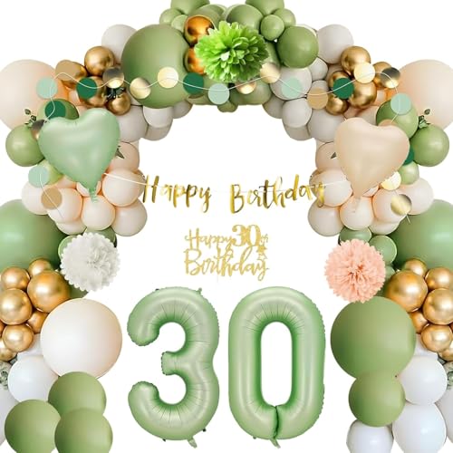 30 Geburtstag Deko, Deko 30 Geburtstag Frau Mann, Geburtstagsdeko 30 Grün Gold Luftballon mit Happy Birthday Banner, Pompons für Frauen Männer Party Dekorationen 30 Geburtstag Deko, Deko 30 Geburtstag Frau Mann, Geburtstagsdeko 30 Grün Gold Luftballon mit Happy Birthday Banner, Pompons für Frauen Männer Party Dekorationen von Komicea