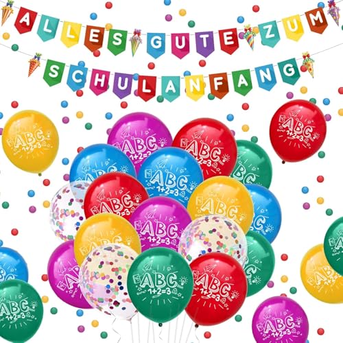 Einschulung Deko Jungen Mädchen, Luftballons Einschulung Schulkind Blau Rosa Luftballons Girlande Schuleinführung Deko, 35pcs Einschulung Schuleinführung Luftballon mit ABC 123 motiv von Komicea