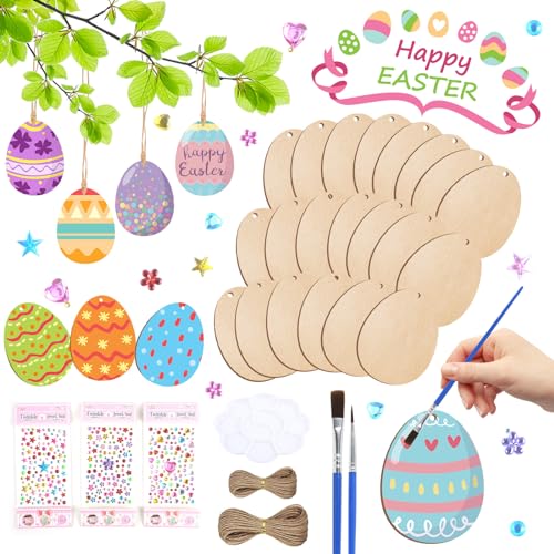 Komicea Ostereier Bemalen Holz, 50pcs Ostereier zum Aufhängen, Ostern Basteln Kinder, Ostern Geschenke Kinder, Ideal Osterdeko, Ostereier Huhn Anhänger Set mit Aquarellstift, Schnur, Pinsel Palette Komicea Ostereier Bemalen Holz, 50pcs Ostereier zum Aufhängen, Ostern Basteln Kinder, Ostern Geschenke Kinder, Ideal Osterdeko, Ostereier Huhn Anhänger Set mit Aquarellstift, Schnur, Pinsel Palette von Komicea