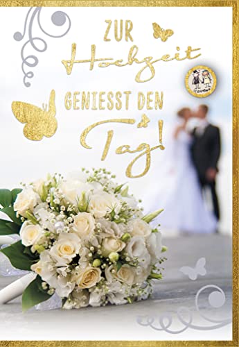 Goldschatz Karte Hochzeit / Zur Hochzeit-geniesst den Tag!/ weißer Brautstrauß von Komma³