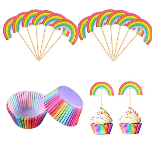 100 Stück Regenbogen Muffinförmchen Papier & 12 Deko-Fähnchen - Komoke Rainbow Cupcake-Dekoration für Kindergeburtstag, Geburtstagsparty & Torten-Deko - Bunte Muffin-Dekoration in Regenbogenfarben 100 Stück Regenbogen Muffinförmchen Papier & 12 Deko-Fähnchen - Komoke Rainbow Cupcake-Dekoration für Kindergeburtstag, Geburtstagsparty & Torten-Deko - Bunte Muffin-Dekoration in Regenbogenfarben von Komoke