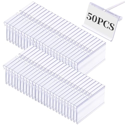 50 Stück Etikettenhalter aus Kunststoff, PVC Transparent Namensschild 6 x 4.2 cm Preisschilder Etiketten, für Draht-Regale Preisetiketten zur Waren-Beschilderung, Supermarkt Shop Regal Etikettenhalter von Komoke