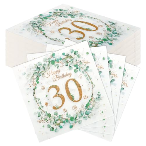 60 Stück Premium Servietten aus Eukalyptus in Salbeigrün (33x33 cm) - Elegante Tischdeko für 30. Geburtstagspartys, Jubiläumsfeiern & Frauenfeste | Ideal für Männer-Deko & stilvolle Tischgestaltung von Komoke