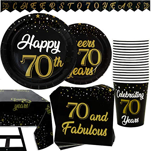 Kompanion 70. Geburtstag Party Set - 102 Stück Party Supplies Kit mit Banner, Teller, Tassen, Servietten, Tischtuch - serviert 25, perfekt für Geburtstagsfeiern und thematische Feiern von Kompanion