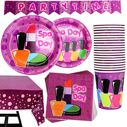 Kompanion Girl Spa Party Set - 102 Stück Party Supplies Kit mit Banner, Teller, Tassen, Servietten, Tischdecke - serviert 25, perfekt für Geburtstagsfeiern und thematische Feiern von Kompanion