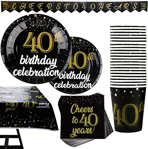 Party Set mit Banner, Tellern, Tassen, Servietten, Tischtüchern, für 25 Personen (40th Birthday Party Set) von Kompanion
