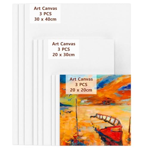 Koncci Leinwand zum Bemalen - 9 Stück(20x20, 20x30, 30x40 cm) Leinwand Set aus Baumwolle, Multi-Größen Canvas Painting, Leinwände für Acrylfarben Anfänger Studentin Künstlerin (Nicht Keilrahmen) von Koncci
