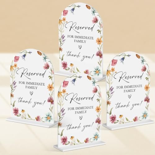 Acryl-Hochzeitsschild, Brautparty, Dekoration, reservierte Sitzplätze für sofortige Familie, moderne Schriftart, Tischschilder, Acryl-Tischschilder für Hochzeitsempfang (weiße Wildblumen) von KongMoTree
