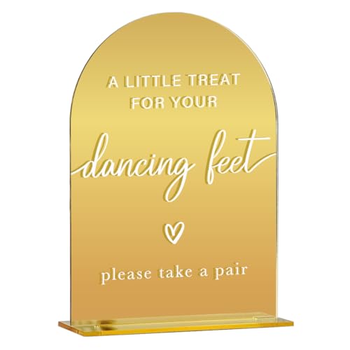 Acryl-Hochzeitsschild, Brautparty-Dekorationen, "A Little Treat for Your Dancing Feet" Schild für Zeremonie, moderne Schriftart, Tischschilder, goldfarben, spiegelgewölbt, Acryl-Tischschilder für Acryl-Hochzeitsschild, Brautparty-Dekorationen, "A Little Treat for Your Dancing Feet" Schild für Zeremonie, moderne Schriftart, Tischschilder, goldfarben, spiegelgewölbt, Acryl-Tischschilder für von KongMoTree