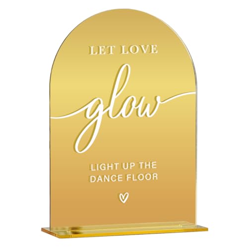 Acryl-Hochzeitsschild, Brautparty-Dekorationen, Let Love Glow Schild für Zeremonie, moderne Schriftart, Tischschilder, goldfarben, spiegelgewölbt, Acryl-Tischschilder für Hochzeitsempfang und Acryl-Hochzeitsschild, Brautparty-Dekorationen, Let Love Glow Schild für Zeremonie, moderne Schriftart, Tischschilder, goldfarben, spiegelgewölbt, Acryl-Tischschilder für Hochzeitsempfang und von KongMoTree