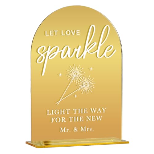 Acryl-Hochzeitsschild, Brautparty-Dekorationen, "Let Love Sparkle"-Schild für Zeremonie, moderne Schriftart, Tischschilder, goldfarben, spiegelgewölbte Acryl-Tischschilder für Hochzeitsempfang und Acryl-Hochzeitsschild, Brautparty-Dekorationen, "Let Love Sparkle"-Schild für Zeremonie, moderne Schriftart, Tischschilder, goldfarben, spiegelgewölbte Acryl-Tischschilder für Hochzeitsempfang und von KongMoTree