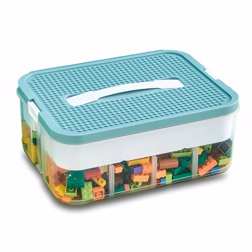 Kongming Aufbewahrungsbox mit Deckel für Lego, Transparent Sortierbox, Bausteine Boxen Kunststoff Stapelboxen mit Fächern für aufbewahrung Legosteine, Kleinteile, Handwerk (Grün, 30,5x12,5x23cm) von Kongming