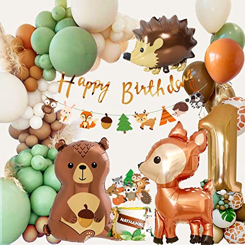 Geburtstagsdeko 1 Jahr Junge Mädchen, Deko 1. Geburtstag, Luftballon 1. Geburtstag, Waldtiere Geburtstag Deko, Safari Dschungel Deko, Wild One Geburtstag Deko, Erster Kindergeburtstag von Konoz