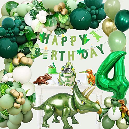 Dino Geburtstag Deko 4 Jahre, Dino Deko Kindergeburtstag, Geburtstagsdeko 4 Jahre Junge, Dinosaurier Geburtstag Deko, Grün Dino Luftballon Safari Dschungel Geburtstag Dekoration von Konoz