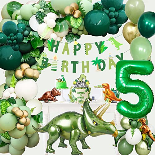 Dino Geburtstag Deko 5 Jahre, Dino Deko Kindergeburtstag, Geburtstagsdeko 5 Jahre Junge, Dinosaurier Geburtstag Deko, Grün Dino Folienballon Dschungel Wild One Geburtstag Dekoration von Konoz
