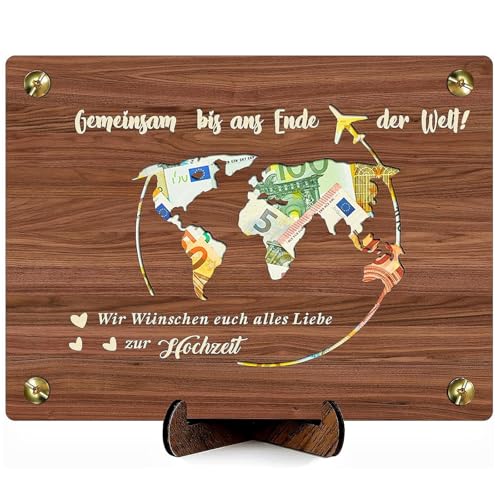 Geldgeschenk Hochzeit - Hochzeitsgeschenke für Brautpaar Geld, Holz hochzeitskarte geldgeschenk, Hochzeitsgeschenk Verpackung mit Weltkarte von Konoz