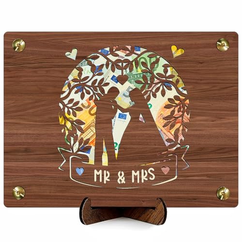 Konoz Holz-Hochzeitsgeschenk, Originelle Hochzeitsgeschenke für Brautpaar, Hochzeitskarte Geldgeschenk Verpacken mit Umschlag und Ständer von Konoz