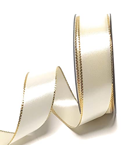 Satinband 25m x 25mm Creme mit Goldkante Doppelsatinband Geschenkband Weihnachtsband [1371] von Unbekannt
