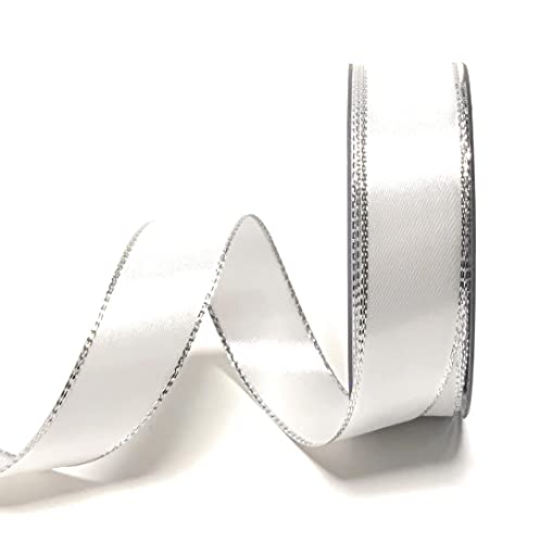 Satinband 25m x 25mm Weiß mit Silberkante Doppelsatinband Geschenkband Weihnachtsband [1371] von Unbekannt