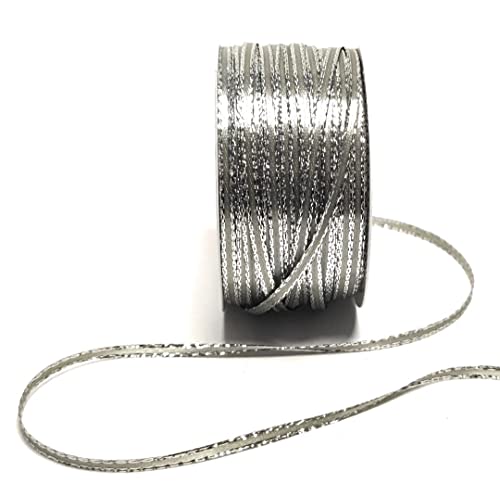 Satinband 50m x 3mm Grau - Silbergrau mit Silberkante Doppelsatinband Geschenkband Weihnachtsband [1371] von Unbekannt