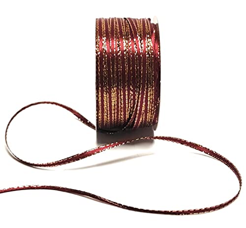 Satinband 50m x 3mm Weinrot - Bordeaux mit Goldkante Doppelsatinband Geschenkband Weihnachtsband [1371] von Unbekannt