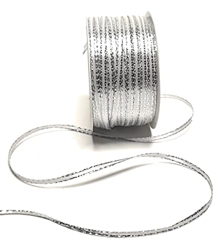 Satinband 50m x 3mm Weiß mit Silberkante Doppelsatinband Geschenkband Weihnachtsband [1371] von Unbekannt