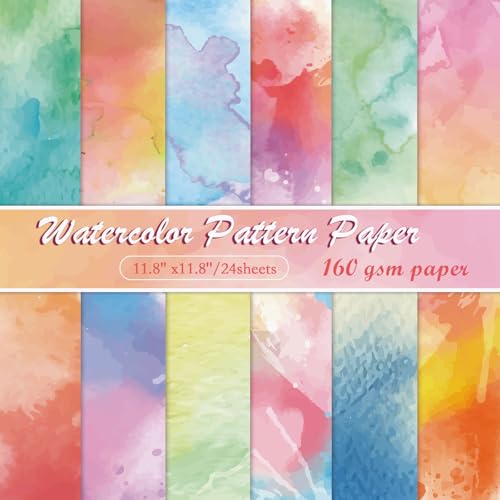 Konsait 24 Blätter Aquarell Scrapbook Papier 12x12, doppelseitige Aquarell Cardstock Briefpapier Papier Origami Papiere für Kartenherstellung romantische Scrapbook Supplies von Konsait