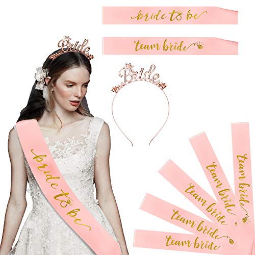 Konsait JGA Accessoires Frauen, JGA Schärpe, Rose Gold Bride to Be Schärpe + 6 Team Bride Schärpe + Braut Tiara für Junggesellenabschied Frauen Foto Requisiten Hochzeit Bachelorette Party Konsait JGA Accessoires Frauen, JGA Schärpe, Rose Gold Bride to Be Schärpe + 6 Team Bride Schärpe + Braut Tiara für Junggesellenabschied Frauen Foto Requisiten Hochzeit Bachelorette Party von Konsait