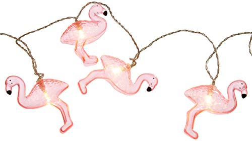 Konstsmide, 3132-343, LED Dekolichterkette, Flamingos, mit 6h Timer, 10 warm weiße Dioden, batteriebetrieben, Innen, transparentes Kabel grün von Konstsmide