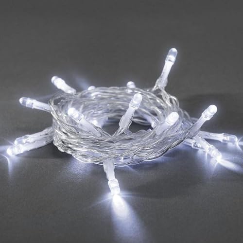 Konstsmide LED Lichterkette, mit an/aus Schalter, 6h Timer, 50 kalt weiße Dioden, batteriebetrieben, Innen, transparentes Kabel - 1470-203 von Konstsmide