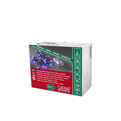 Konstsmide LED Globelichterkette, runde Dioden, 6h Timer, 20 purpurfarbene Dioden, batteriebetrieben, Innen, schwarzes Kabel, 3 x AA 1.5V (exkl.) - 1491-457, Purpur von Konstsmide