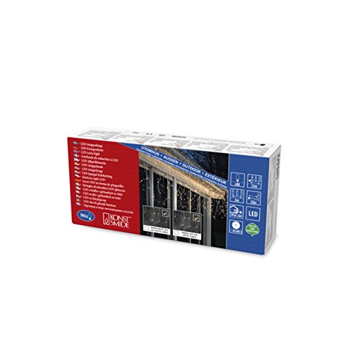 Konstsmide 2743-803 LED Eisregen Lichtervorhang / für Außen (IP44) / 96 bernsteinfarbene Dioden / 24V Außentrafo / weißes Kabel, 2743-802, 96 LEDs von Konstsmide
