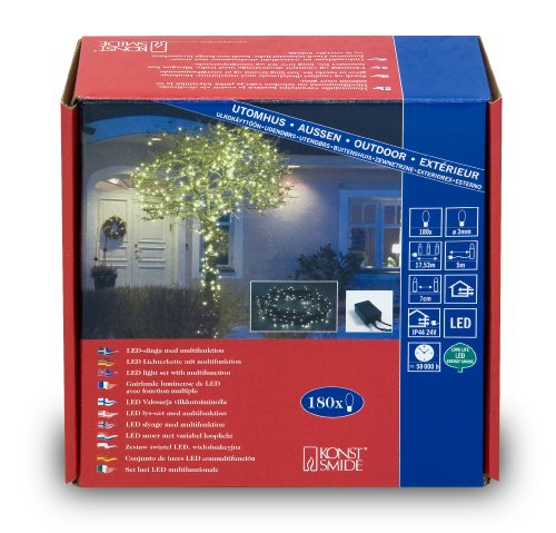 Konstsmide 3632-110 Micro LED Lichterkette / für Außen (IP44) / 24V Außentrafo / mit 8 Funktionen, Steuergerät und Memoryfunktion / 180 warm weiße Dioden / schwarzes Kabel von Konstsmide