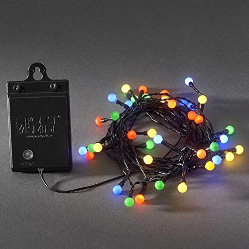 Konstsmide 3741-500 LED Globelichterkette mit runden Dioden / für Außen (IP44) / Batteriebetrieben: 4xAA 1.5V (exkl.) / mit Lichtsensor, 6h und 9h Timer und Schalter / 80 bunten Dioden / schwarzes Kabel, 80 LEDs von Konstsmide