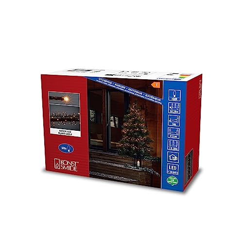 Konstsmide Micro LED Compactlights, 600 bernsteinfarbene Dioden, 30V Außentrafo (IP44), 6W, schwarzes Kabel - 3868-800, 3868-800EE, 600 LEDs, Schwarz von Konstsmide